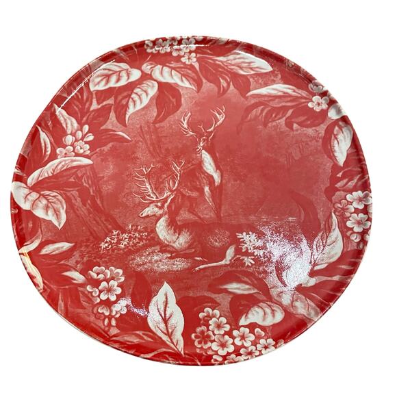 Neiman Marcus NOBLE FUR 10in Porcelain Dinner Plates In Gift Box Red White Set 2 - Picture 11 of 14